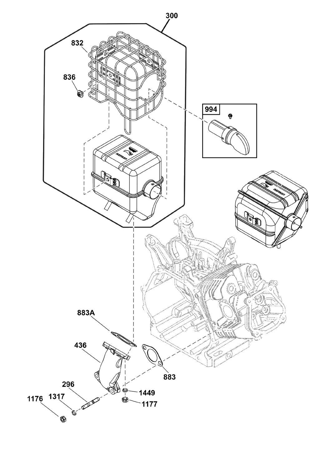 Exhaust Group Diagram and Parts List for 25E337-0029-F1  Briggs and Stratton Engine